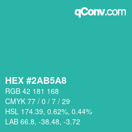 カラーコード: HEX #2AB5A8 | qconv.com