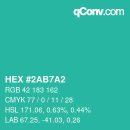颜色代码: HEX #2AB7A2 | qconv.com