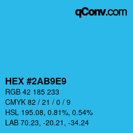 颜色代码: HEX #2AB9E9 | qconv.com