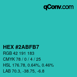 カラーコード: HEX #2ABFB7 | qconv.com