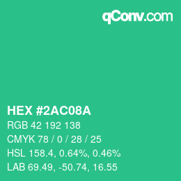 カラーコード: HEX #2AC08A | qconv.com