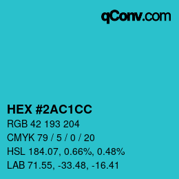 カラーコード: HEX #2AC1CC | qconv.com