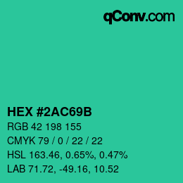 カラーコード: HEX #2AC69B | qconv.com