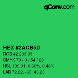颜色代码: HEX #2ACB5D | qconv.com