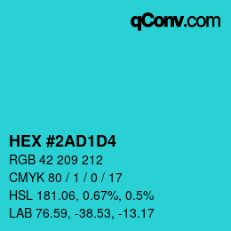 カラーコード: HEX #2AD1D4 | qconv.com