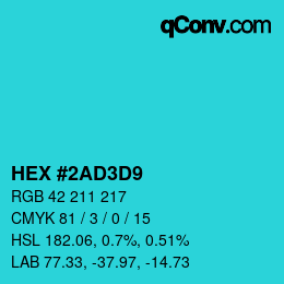 Farbcode: HEX #2AD3D9 | qconv.com