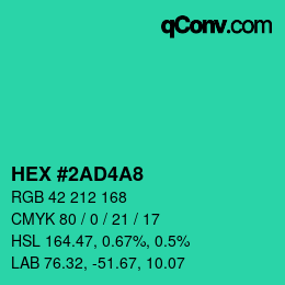 カラーコード: HEX #2AD4A8 | qconv.com