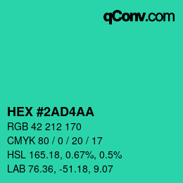 Color code: HEX #2AD4AA | qconv.com