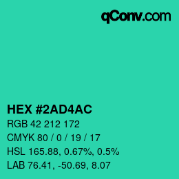 Color code: HEX #2AD4AC | qconv.com