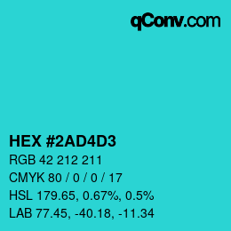 カラーコード: HEX #2AD4D3 | qconv.com
