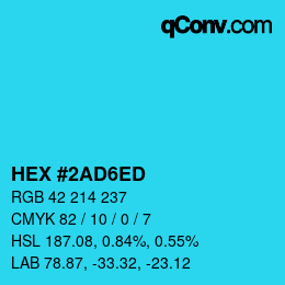 カラーコード: HEX #2AD6ED | qconv.com