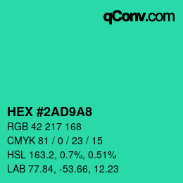 カラーコード: HEX #2AD9A8 | qconv.com