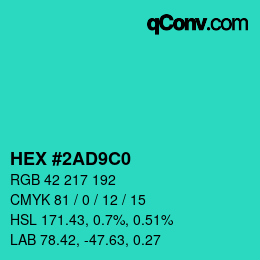カラーコード: HEX #2AD9C0 | qconv.com