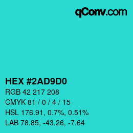 カラーコード: HEX #2AD9D0 | qconv.com