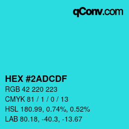 Color code: HEX #2ADCDF | qconv.com