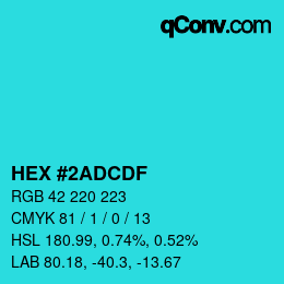 カラーコード: HEX #2ADCDF | qconv.com