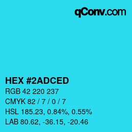 カラーコード: HEX #2ADCED | qconv.com