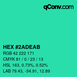 Code couleur: HEX #2ADEAB | qconv.com