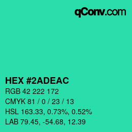 Color code: HEX #2ADEAC | qconv.com