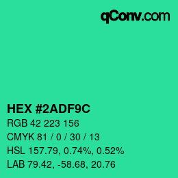 Color code: HEX #2ADF9C | qconv.com