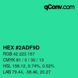 Farbcode: HEX #2ADF9D | qconv.com
