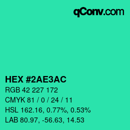 Color code: HEX #2AE3AC | qconv.com