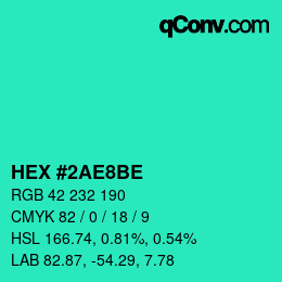 カラーコード: HEX #2AE8BE | qconv.com