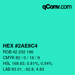 Color code: HEX #2AE8C4 | qconv.com