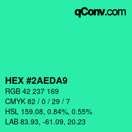 Color code: HEX #2AEDA9 | qconv.com