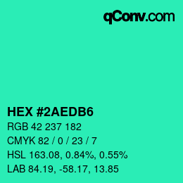 Color code: HEX #2AEDB6 | qconv.com