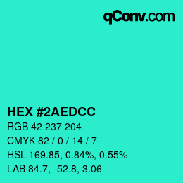 Color code: HEX #2AEDCC | qconv.com