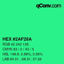 カラーコード: HEX #2AF28A | qconv.com