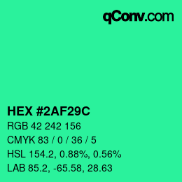 Color code: HEX #2AF29C | qconv.com