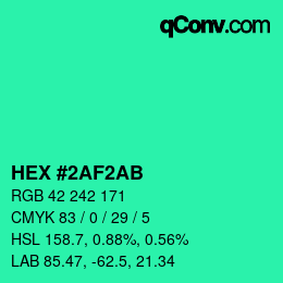 Color code: HEX #2AF2AB | qconv.com