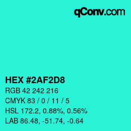 Color code: HEX #2AF2D8 | qconv.com