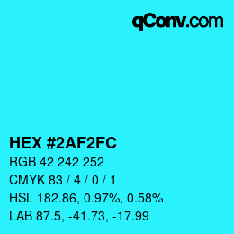 Color code: HEX #2AF2FC | qconv.com
