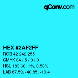 Color code: HEX #2AF2FF | qconv.com