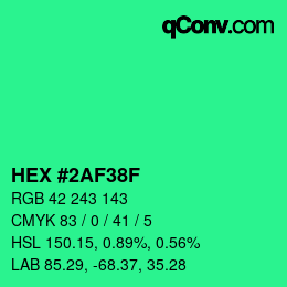Color code: HEX #2AF38F | qconv.com