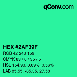 Color code: HEX #2AF39F | qconv.com