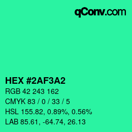Color code: HEX #2AF3A2 | qconv.com