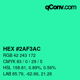 Color code: HEX #2AF3AC | qconv.com
