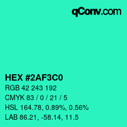 カラーコード: HEX #2AF3C0 | qconv.com