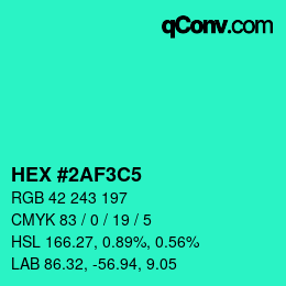 カラーコード: HEX #2AF3C5 | qconv.com