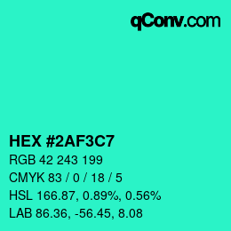 Farbcode: HEX #2AF3C7 | qconv.com