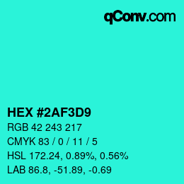 Color code: HEX #2AF3D9 | qconv.com