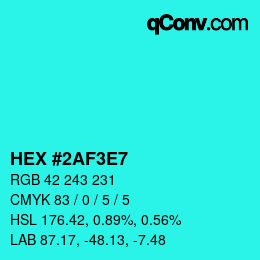Color code: HEX #2AF3E7 | qconv.com