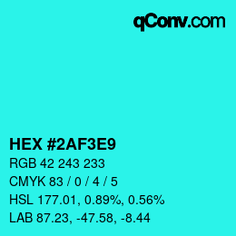 Color code: HEX #2AF3E9 | qconv.com