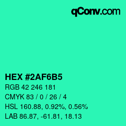 Color code: HEX #2AF6B5 | qconv.com