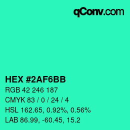 Color code: HEX #2AF6BB | qconv.com