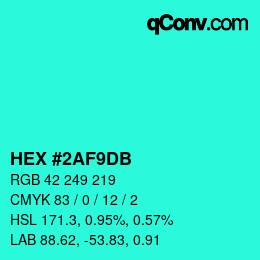 颜色代码: HEX #2AF9DB | qconv.com